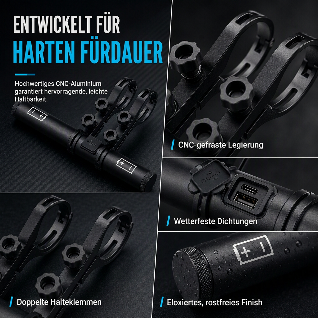 🚲 Lenker-Erweiterung mit USB-Powerbank & Halterung für Fahrradlampe & Taschenlampe – mehr Platz am Lenker🔋