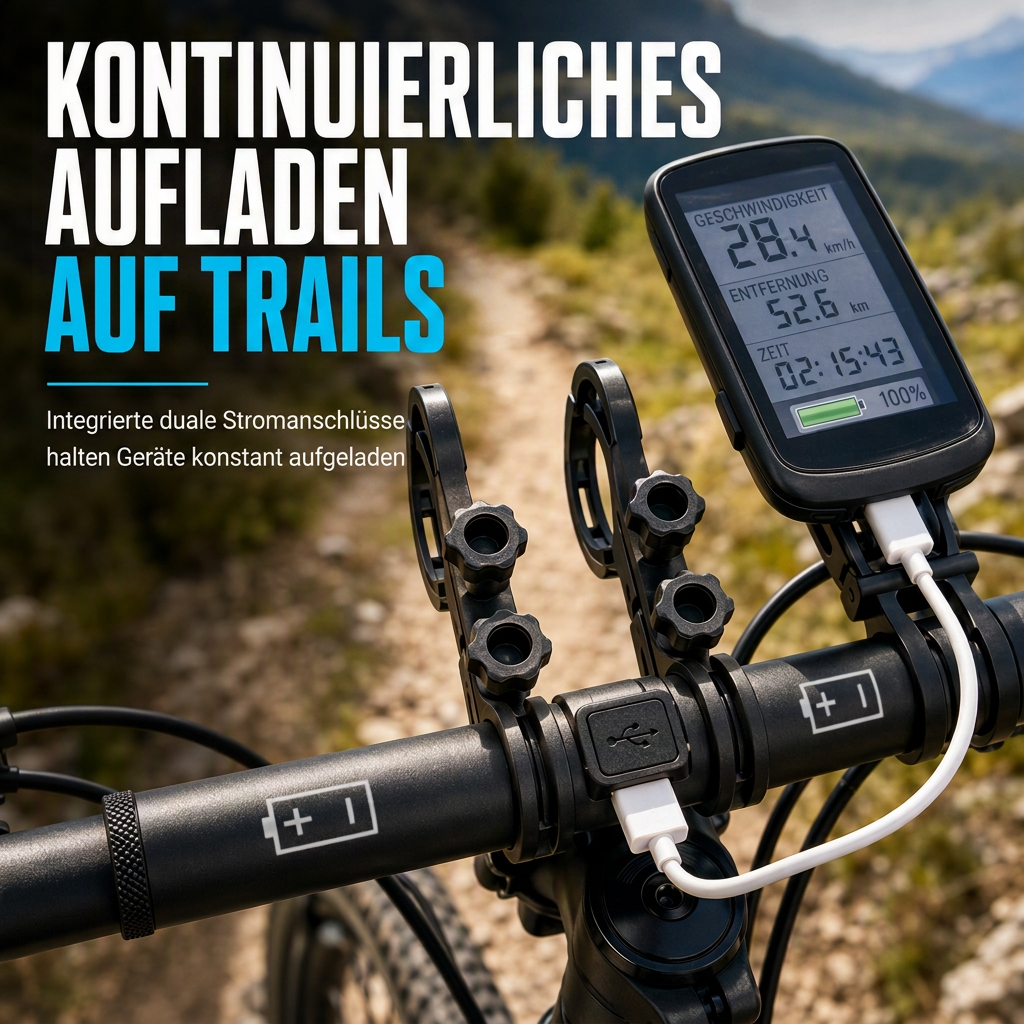 🚲 Lenker-Erweiterung mit USB-Powerbank & Halterung für Fahrradlampe & Taschenlampe – mehr Platz am Lenker🔋