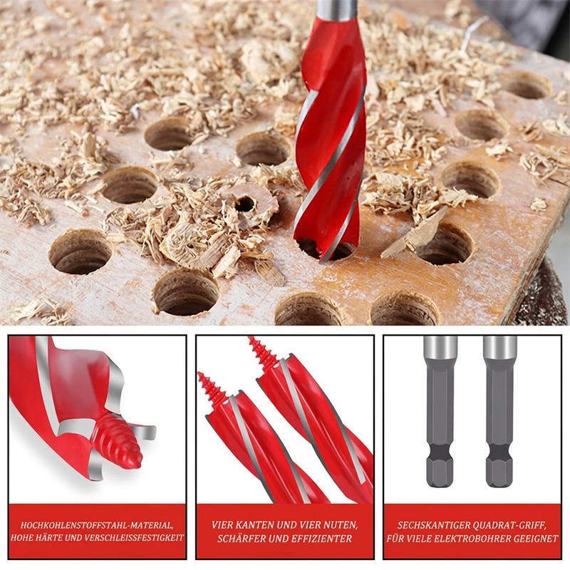 📢📢40% RABATT !!⏰8-teiliges Spiralbohrer-Set mit 4 Schneiden für die Holzbearbeitung