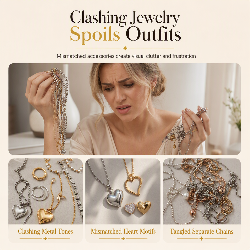 Gold Plated Heart Shaped Rhinestone Jewelry 4-Piece Set with Necklace Earrings Bracelet and Ring