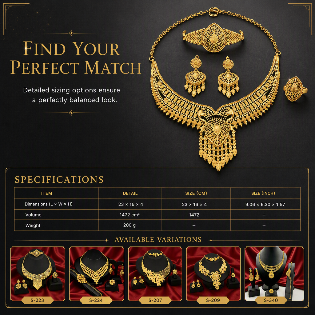 💛 50% RABATT 💍 24-karätig vergoldetes Brautschmuck-Set, Dubai & indischer Stil mit Kette, Armband, Ring und Ohrringen 📿