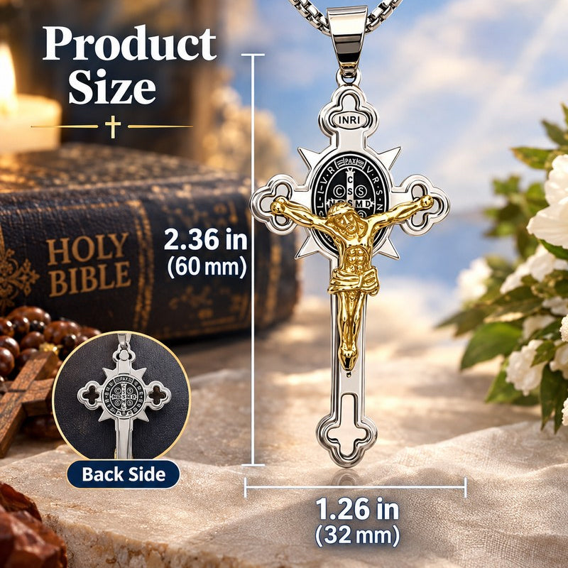 Herren-Halskette mit Vintage-Kreuz-Anhänger aus Edelstahl