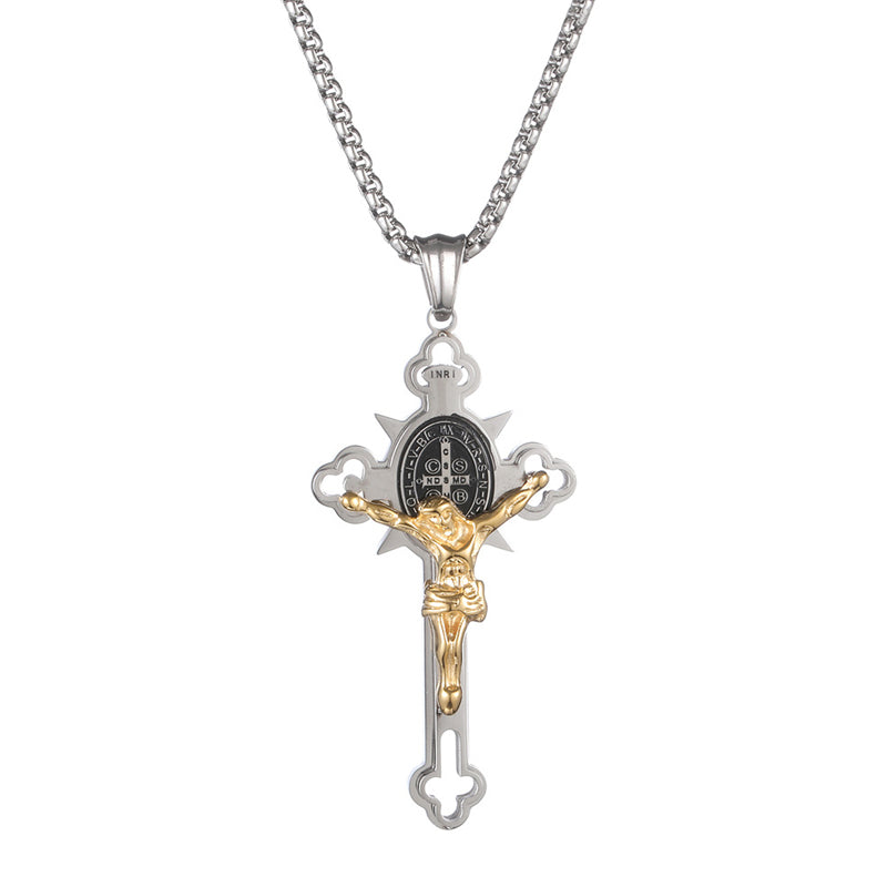 Herren-Halskette mit Vintage-Kreuz-Anhänger aus Edelstahl