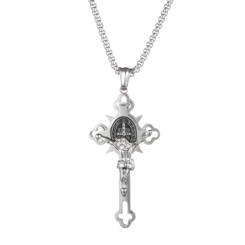 Herren-Halskette mit Vintage-Kreuz-Anhänger aus Edelstahl