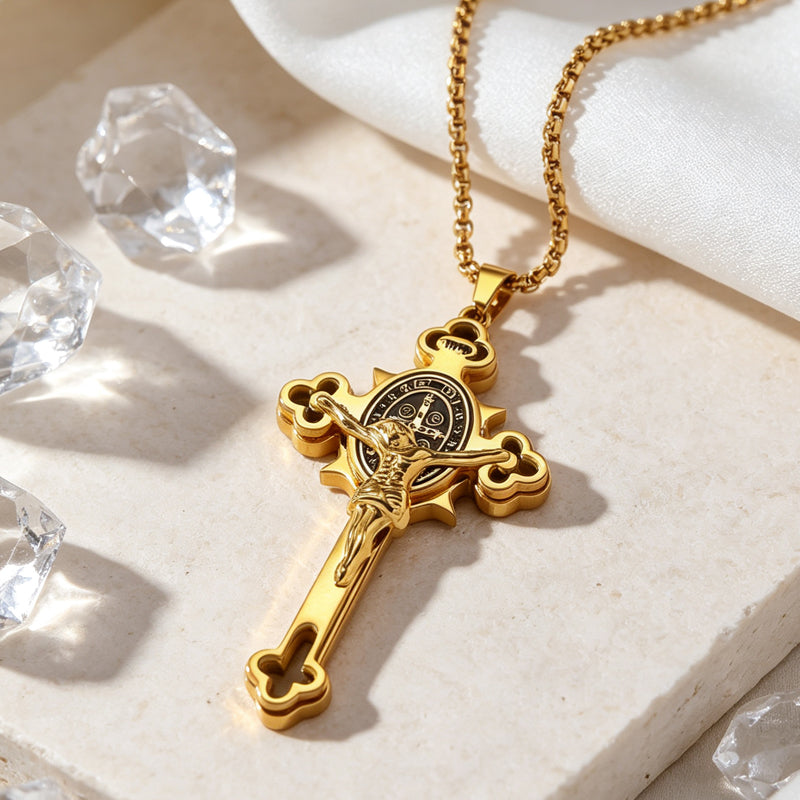 Herren-Halskette mit Vintage-Kreuz-Anhänger aus Edelstahl