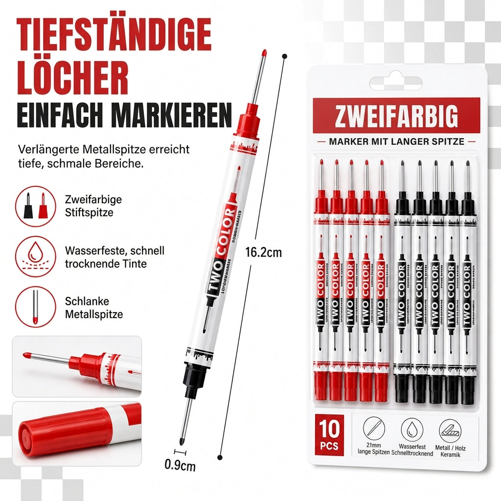 ⏳ Nur für kurze Zeit 50% Rabatt 💥10er-Pack Permanentmarker mit zwei langen Spitzen, wasserfest, ölbasiert, zum Markieren in tiefen Löchern beim Holzbearbeiten