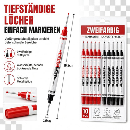 ⏳ Nur für kurze Zeit 50% Rabatt 💥10er-Pack Permanentmarker mit zwei langen Spitzen, wasserfest, ölbasiert, zum Markieren in tiefen Löchern beim Holzbearbeiten