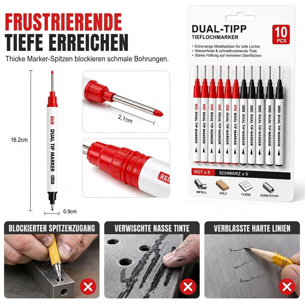⏳ Nur für kurze Zeit 50% Rabatt 💥10er-Pack Permanentmarker mit zwei langen Spitzen, wasserfest, ölbasiert, zum Markieren in tiefen Löchern beim Holzbearbeiten