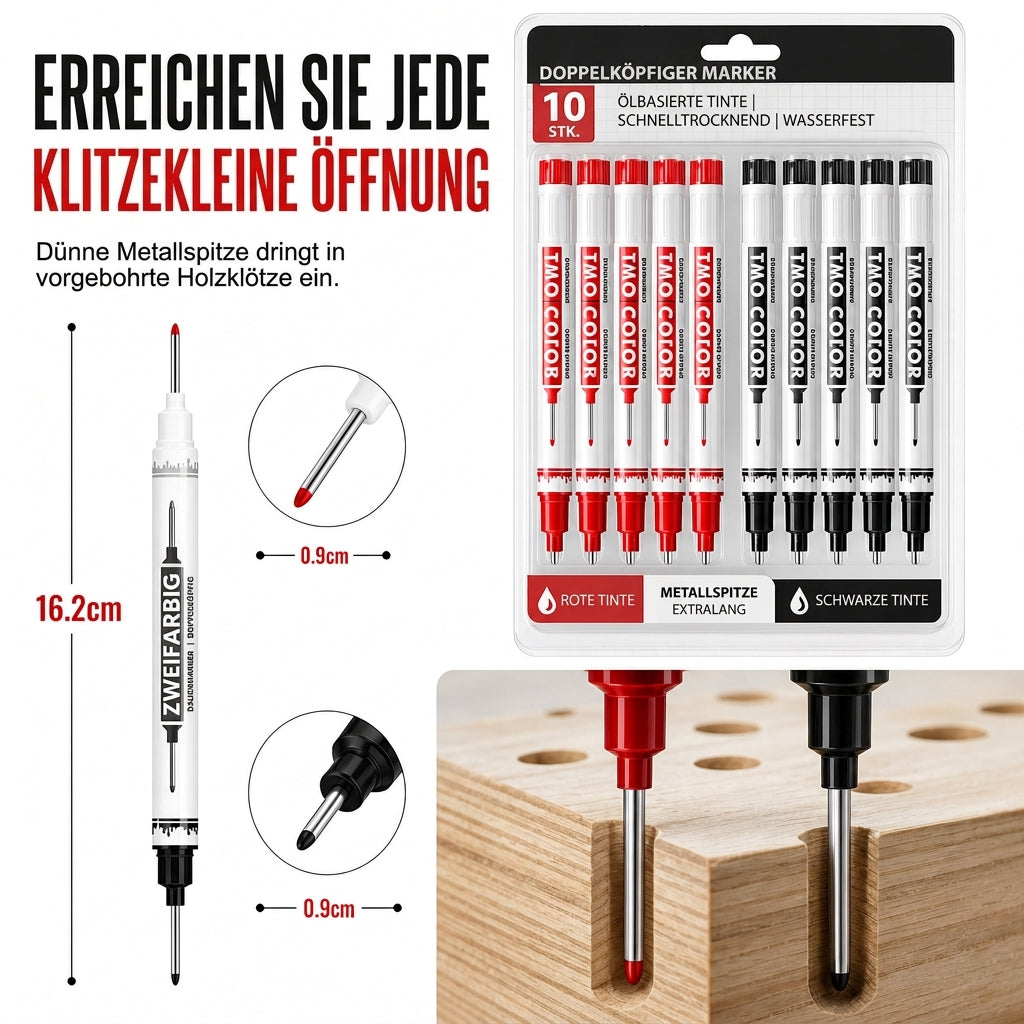 ⏳ Nur für kurze Zeit 50% Rabatt 💥10er-Pack Permanentmarker mit zwei langen Spitzen, wasserfest, ölbasiert, zum Markieren in tiefen Löchern beim Holzbearbeiten