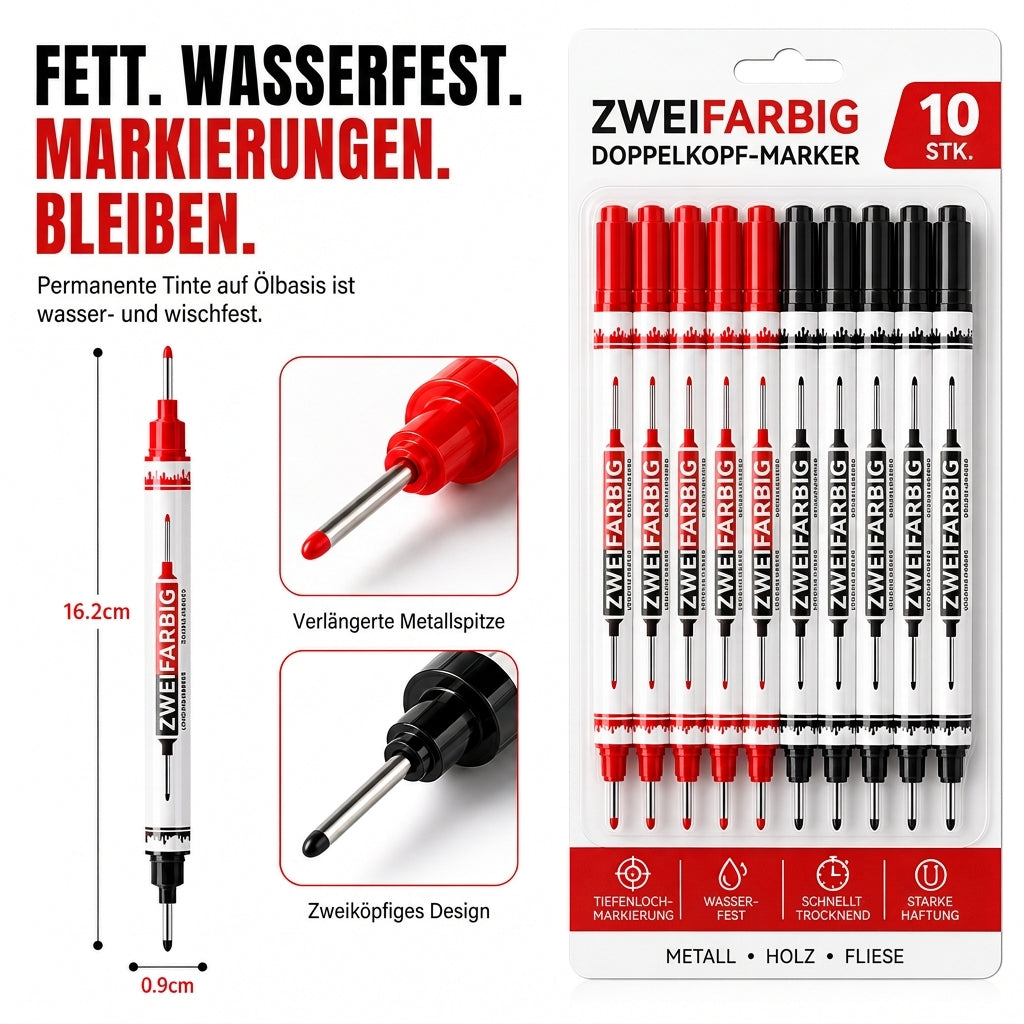 ⏳ Nur für kurze Zeit 50% Rabatt 💥10er-Pack Permanentmarker mit zwei langen Spitzen, wasserfest, ölbasiert, zum Markieren in tiefen Löchern beim Holzbearbeiten