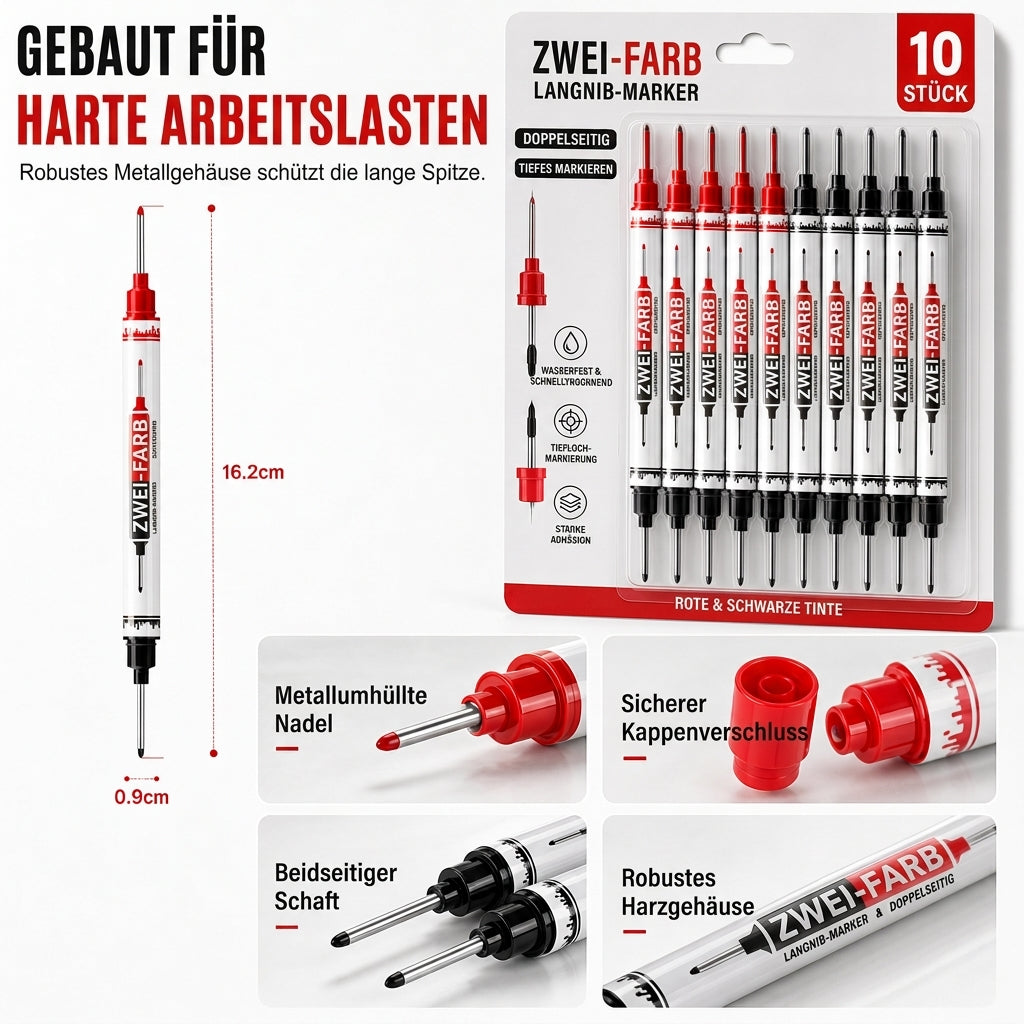 ⏳ Nur für kurze Zeit 50% Rabatt 💥10er-Pack Permanentmarker mit zwei langen Spitzen, wasserfest, ölbasiert, zum Markieren in tiefen Löchern beim Holzbearbeiten