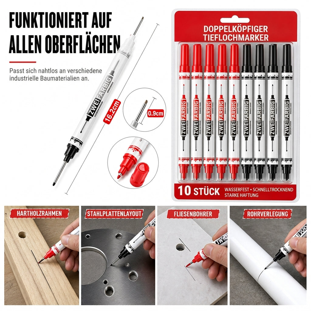 ⏳ Nur für kurze Zeit 50% Rabatt 💥10er-Pack Permanentmarker mit zwei langen Spitzen, wasserfest, ölbasiert, zum Markieren in tiefen Löchern beim Holzbearbeiten