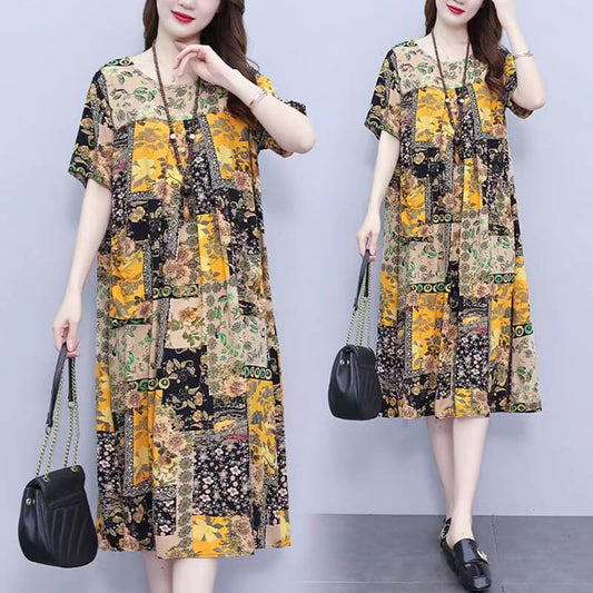 Bestes Geschenk - Sommerkleid aus Baumwolle und Leinen mit doppelten Taschen