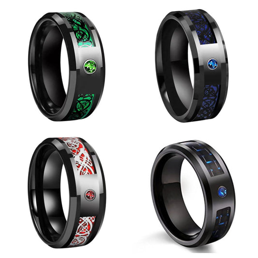 Das Beste Geschenk-8mm Titanium Stahl Keltischer Drache Kohlefaser Ring