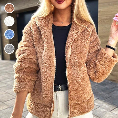 [Warmes Wintergeschenk] Modische Wollfleecejacke mit Kapuze für Damen