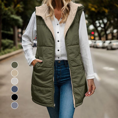 💖Großes Geschenk🎅Damen Herbst Reversible Weste Ärmellose Faux Fleece Jacke